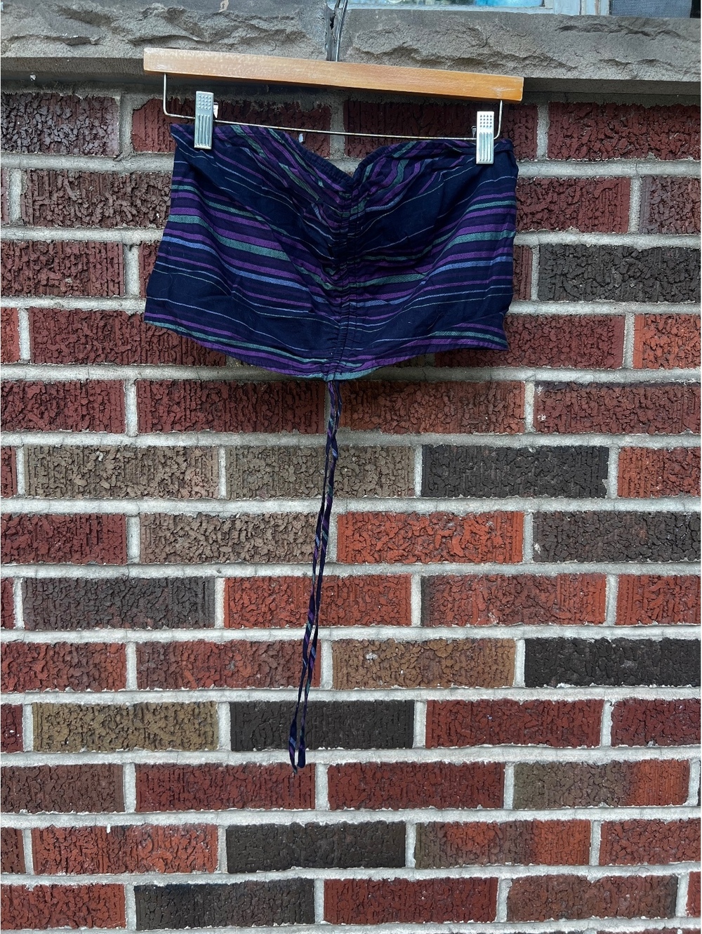Express Dark Purple Striped Sweetheart Drawstring Crop Top